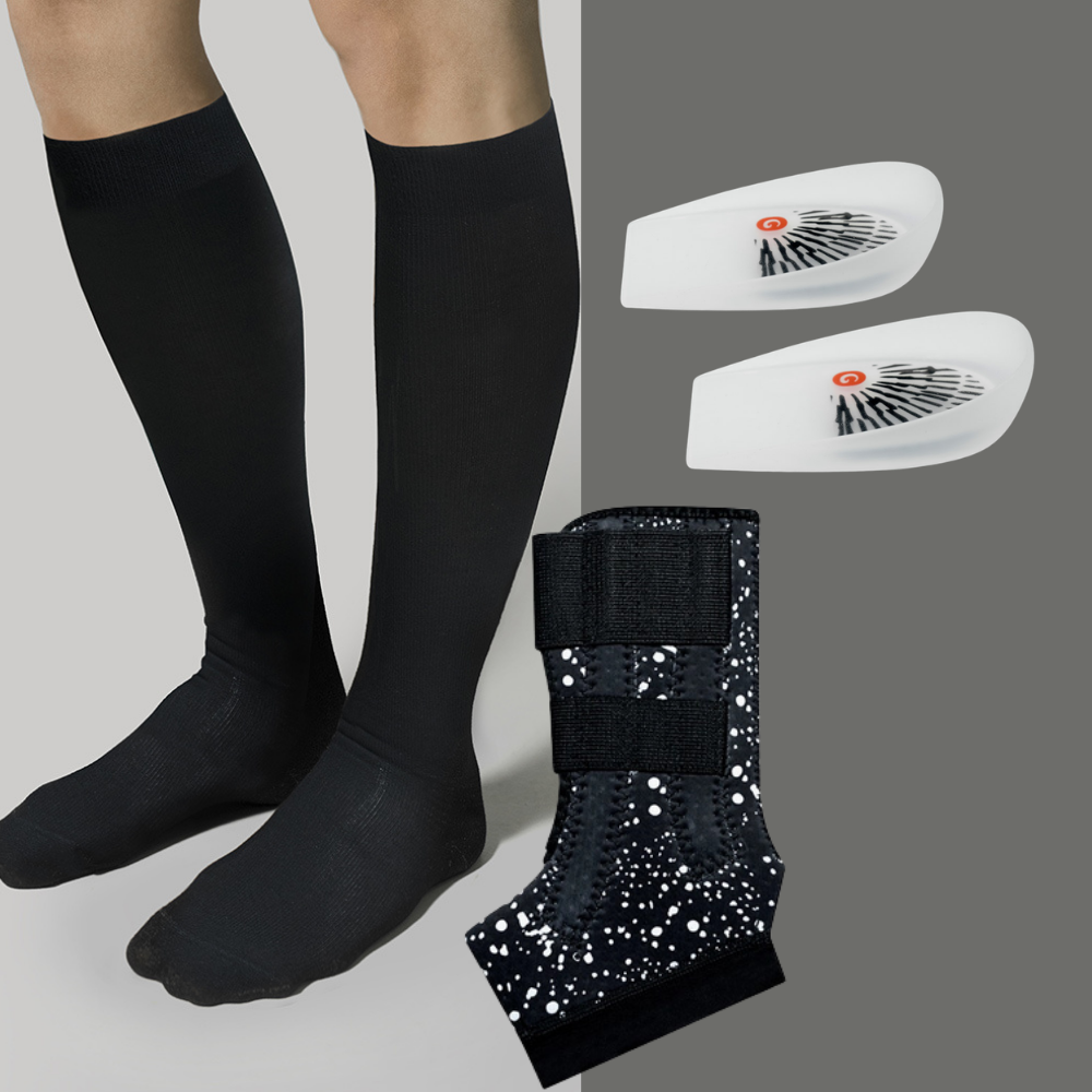 THE SOLUTION TO ACHILLES TENDONITIS: 1 ANKLE BRACE + COMPRESSION SOCKS & 1 COMFY ANATOMIC INSOLE