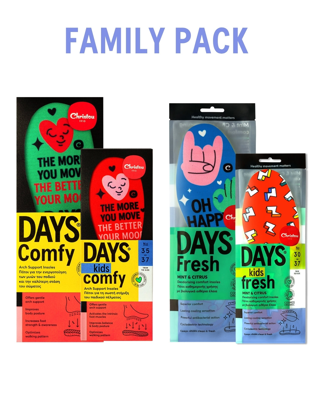Family Pack: 2 Anatomic + 2 Aromatic Days Insoles